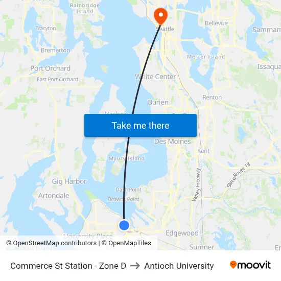 Commerce St Station - Zone D to Antioch University map