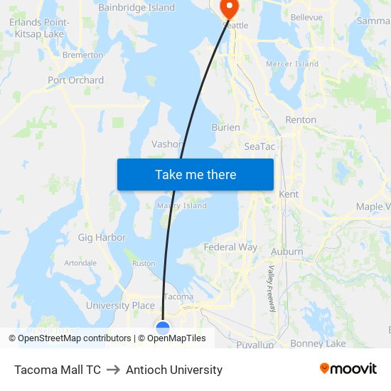 Tacoma Mall TC to Antioch University map