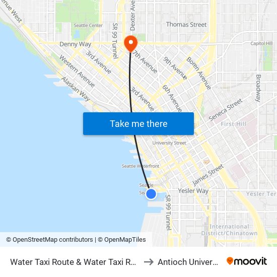 Water Taxi Route & Water Taxi Route to Antioch University map