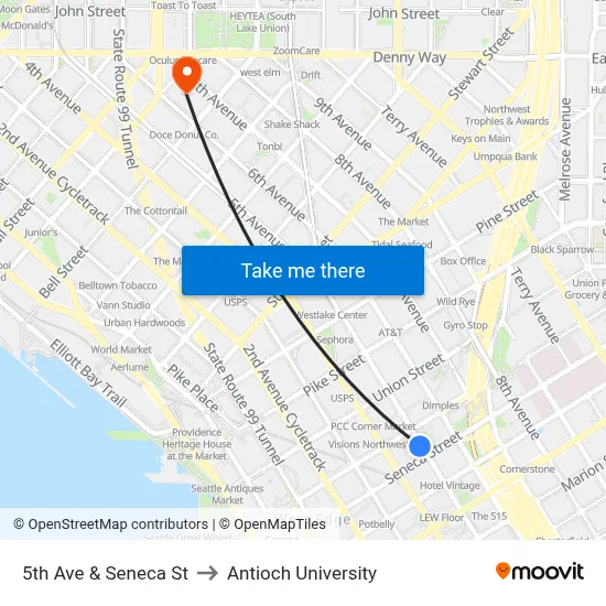 5th Ave & Seneca St to Antioch University map