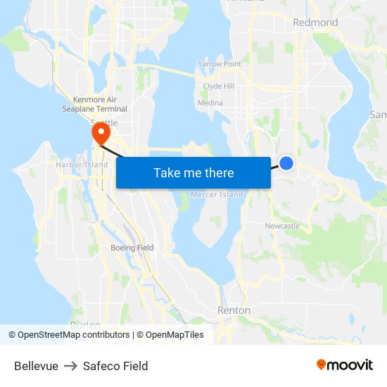Bellevue to Safeco Field map