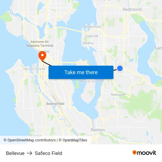 Bellevue to Safeco Field map