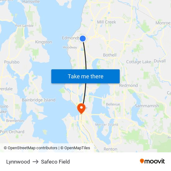 Lynnwood to Safeco Field map