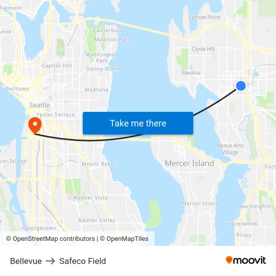 Bellevue to Safeco Field map