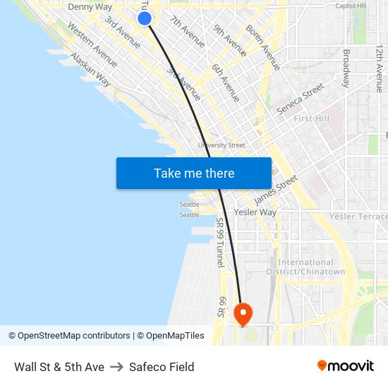 Wall St & 5th Ave to Safeco Field map