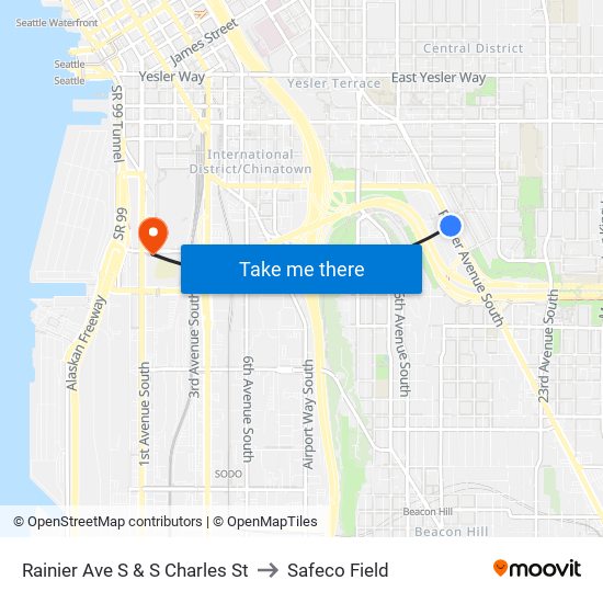 Rainier Ave S & S Charles St to Safeco Field map