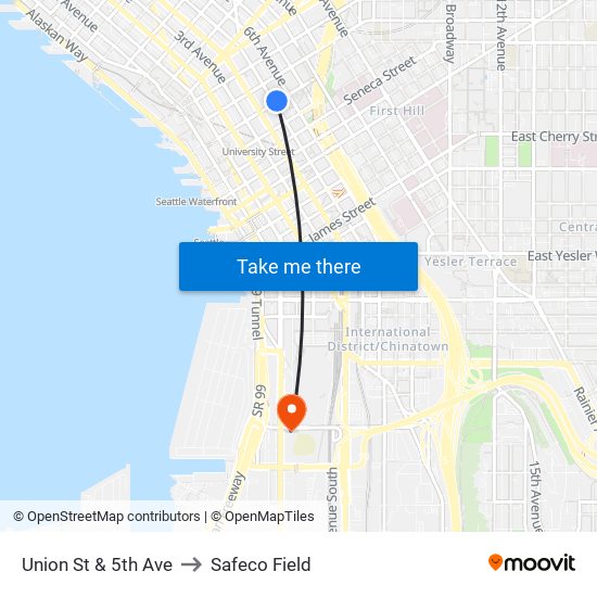 Union St & 5th Ave to Safeco Field map