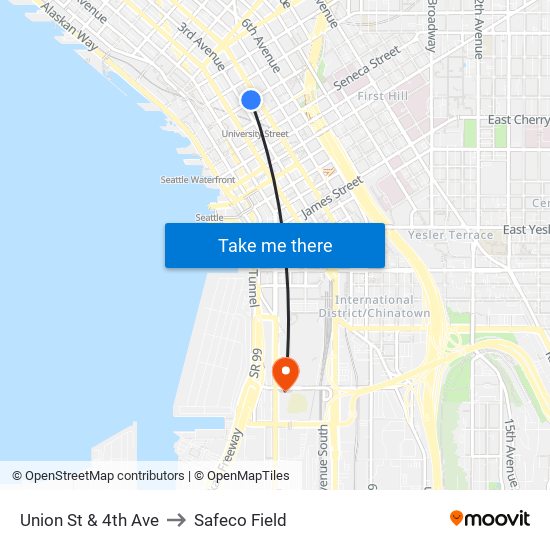 Union St & 4th Ave to Safeco Field map