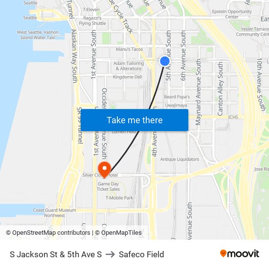 S Jackson St & 5th Ave S to Safeco Field map