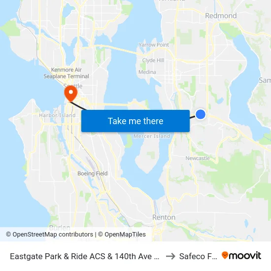 Eastgate Park & Ride ACS & 140th Ave SE - Bay 2 to Safeco Field map