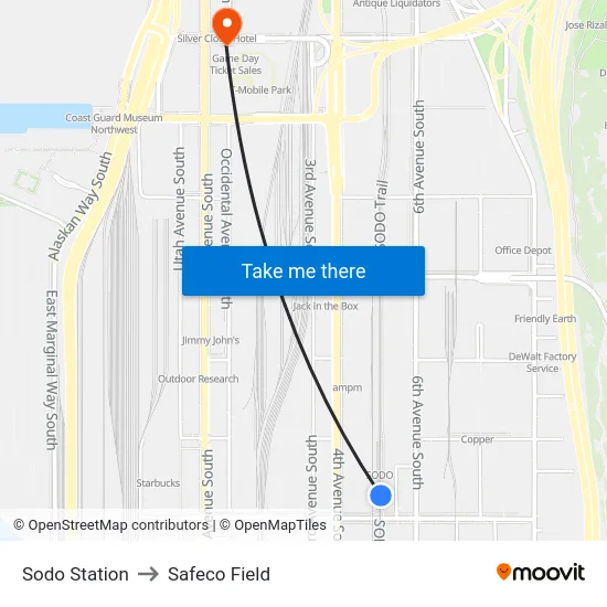 Sodo Station to Safeco Field map