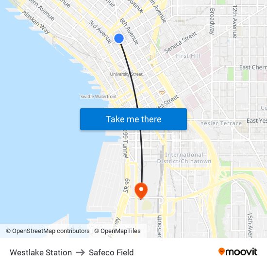 Westlake Station to Safeco Field map