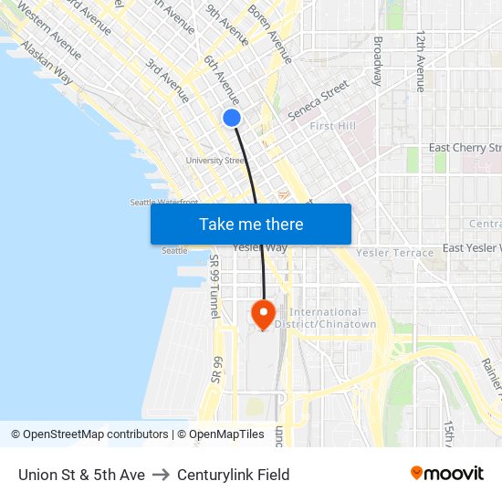 Union St & 5th Ave to Centurylink Field map