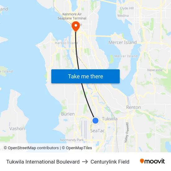 Tukwila International Boulevard to Centurylink Field map