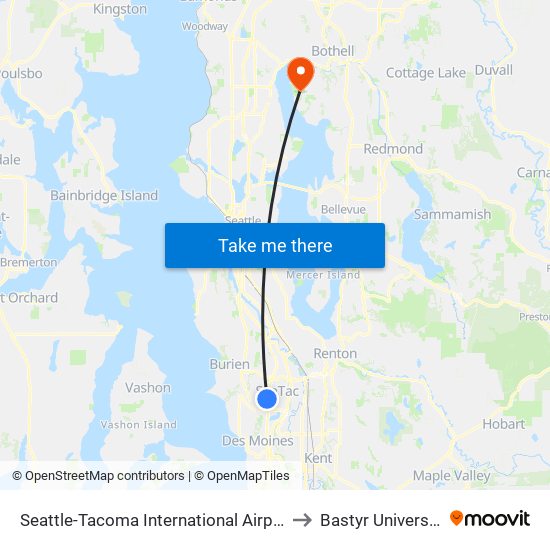 Seattle-Tacoma International Airport to Bastyr University map