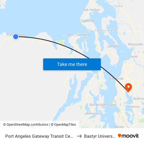 Port Angeles Gateway Transit Center to Bastyr University map