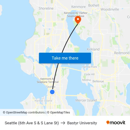 Seattle (6th Ave S & S Lane St) to Bastyr University map