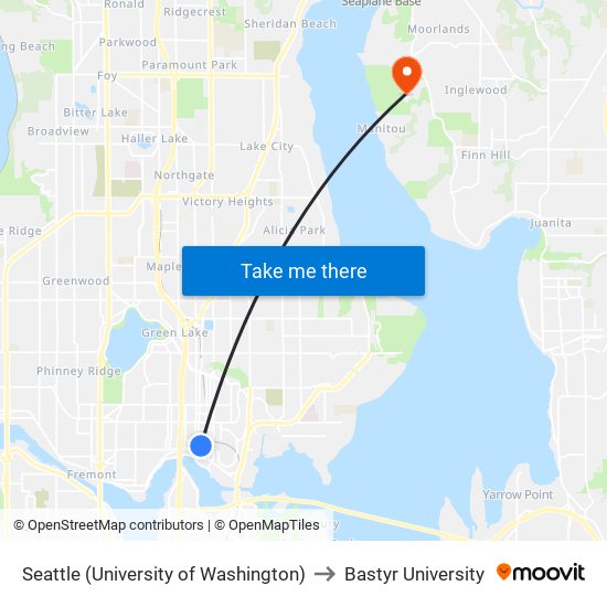 Seattle (University of Washington) to Bastyr University map