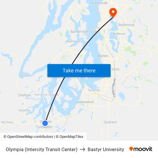 Olympia (Intercity Transit Center) to Bastyr University map