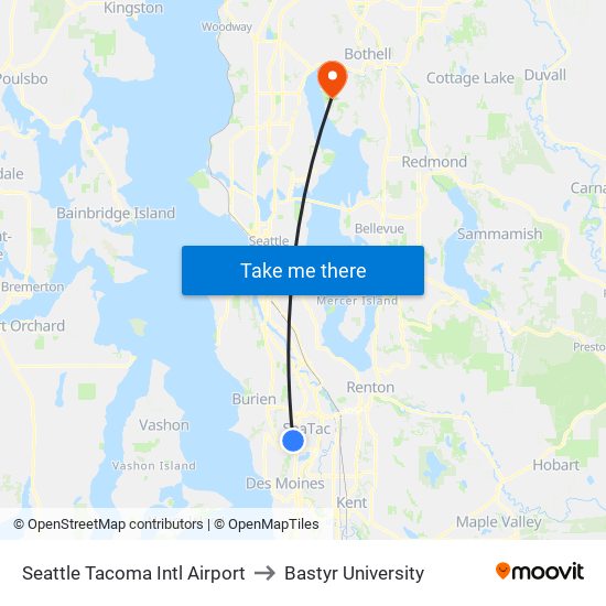 Seattle Tacoma Intl Airport to Bastyr University map