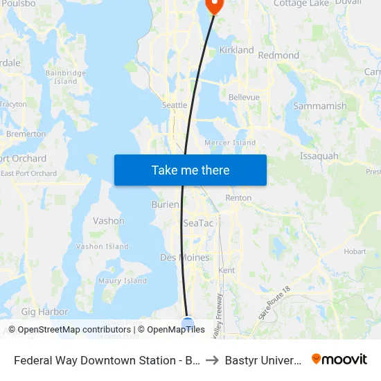 Federal Way Downtown Station - Bay 8 to Bastyr University map