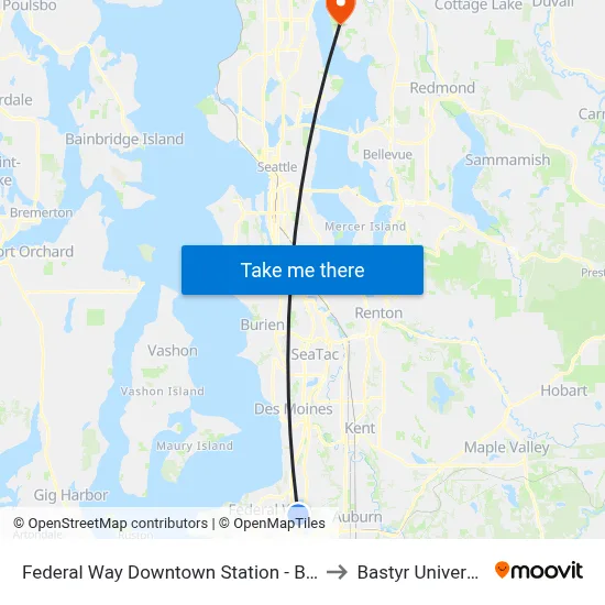 Federal Way Downtown Station - Bay 7 to Bastyr University map