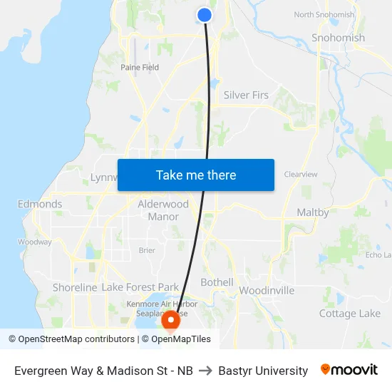Evergreen Way & Madison St - NB to Bastyr University map