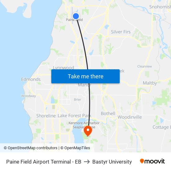 Paine Field Airport Terminal - EB to Bastyr University map