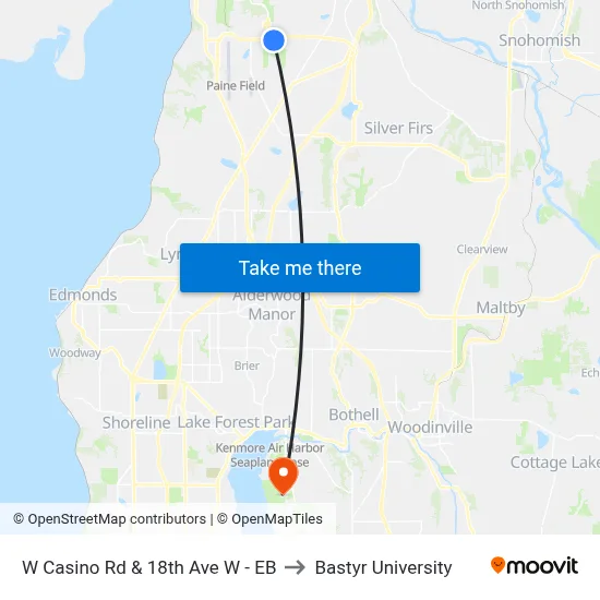 W Casino Rd & 18th Ave W - EB to Bastyr University map