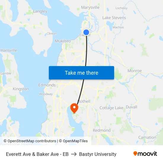 Everett Ave & Baker Ave - EB to Bastyr University map