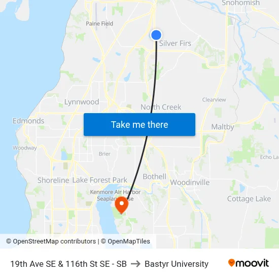 19th Ave SE & 116th St SE - SB to Bastyr University map