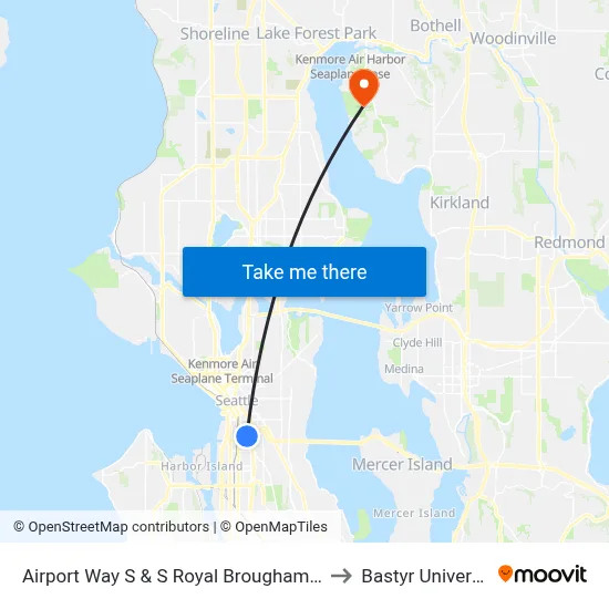 Airport Way S & S Royal Brougham Way to Bastyr University map