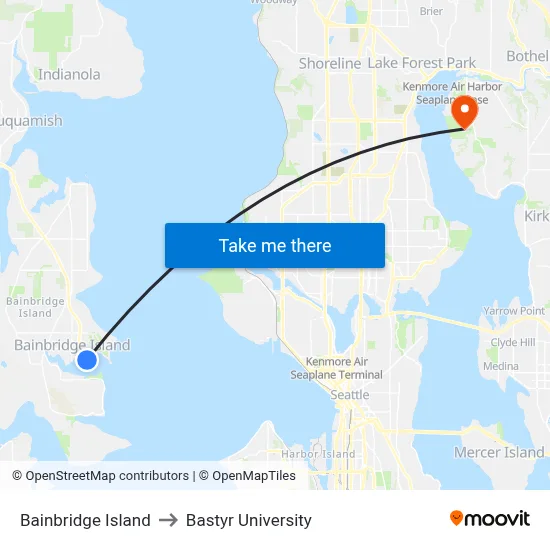 Bainbridge Island to Bastyr University map