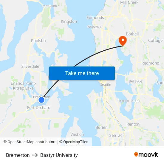 Bremerton to Bastyr University map