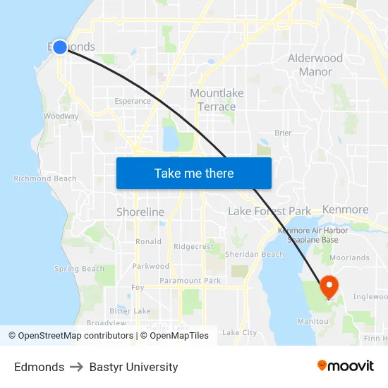Edmonds to Bastyr University map