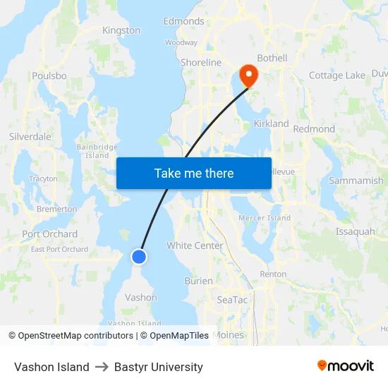 Vashon Island to Bastyr University map