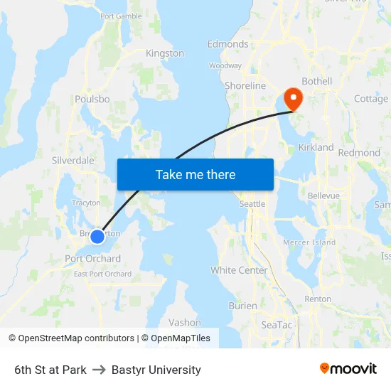 6th St at Park to Bastyr University map