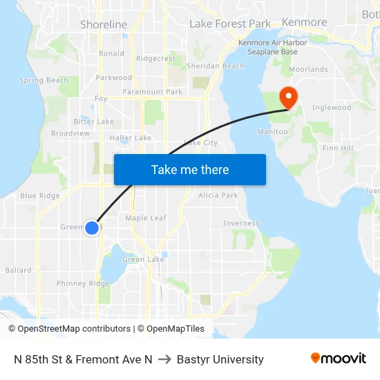 N 85th St & Fremont Ave N to Bastyr University map