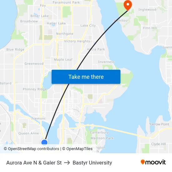 Aurora Ave N & Galer St to Bastyr University map