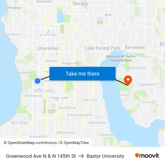 Greenwood Ave N & N 145th St to Bastyr University map