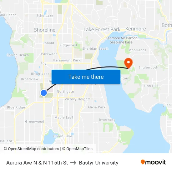 Aurora Ave N & N 115th St to Bastyr University map