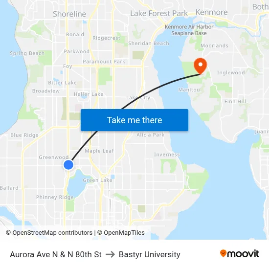 Aurora Ave N & N 80th St to Bastyr University map