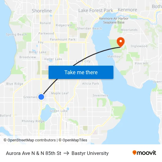 Aurora Ave N & N 85th St to Bastyr University map