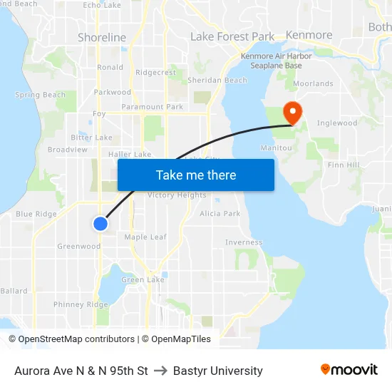 Aurora Ave N & N 95th St to Bastyr University map