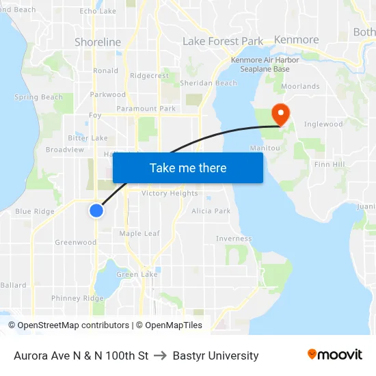 Aurora Ave N & N 100th St to Bastyr University map