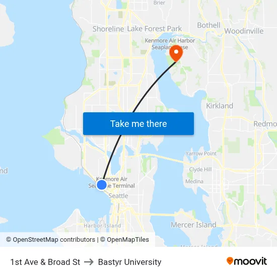 1st Ave & Broad St to Bastyr University map