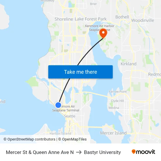 Mercer St & Queen Anne Ave N to Bastyr University map