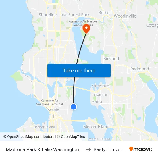 Madrona Park & Lake Washington Blvd to Bastyr University map