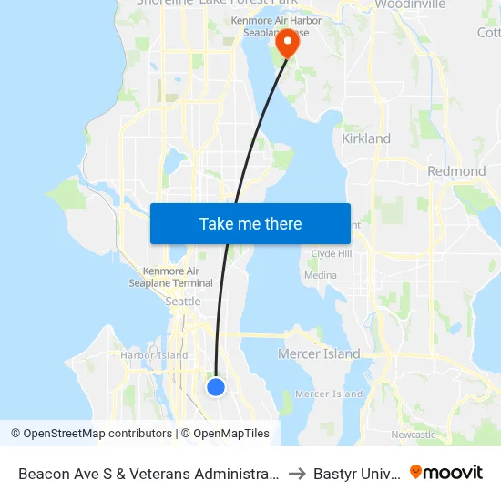 Beacon Ave S & Veterans Administration Hospital to Bastyr University map