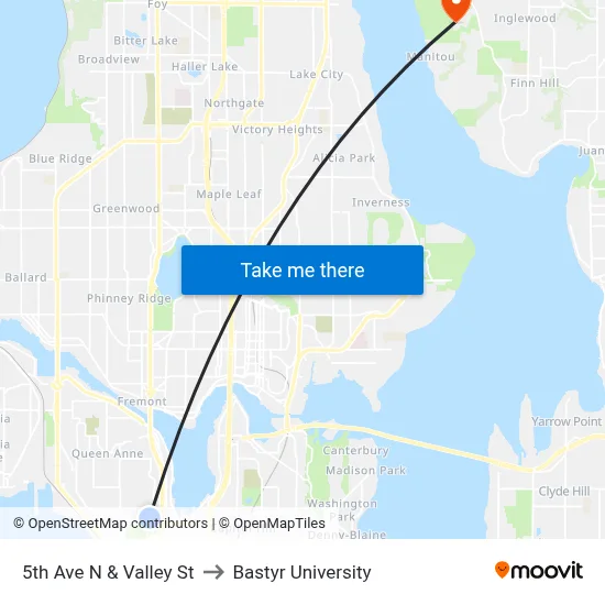5th Ave N & Valley St to Bastyr University map